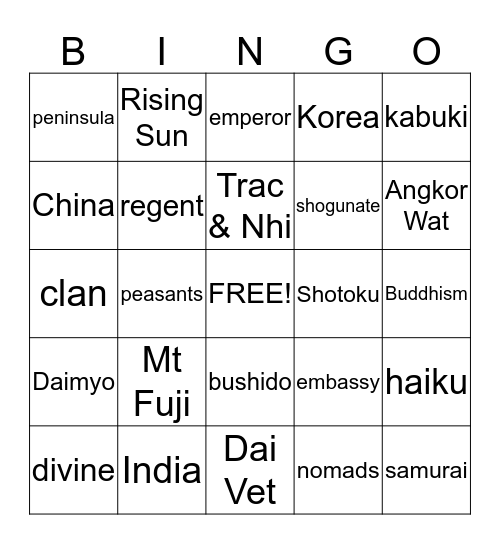 Feudal Asia Bingo Card