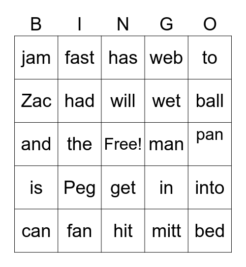 Starfall 1 Bingo Card