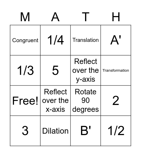 Transformation Bingo Card