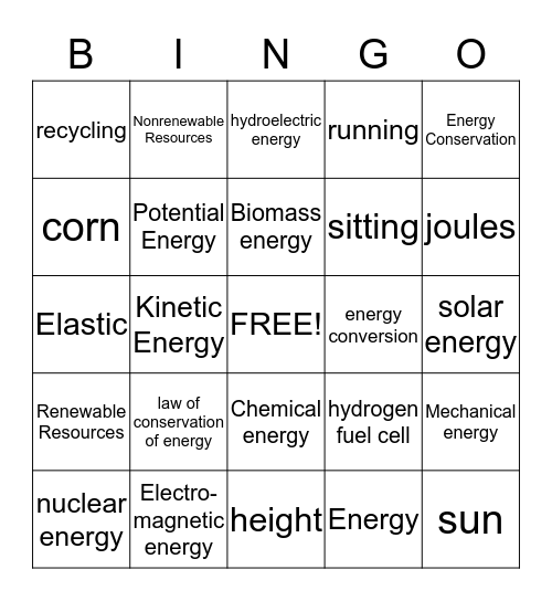 Ch.15 Energy Bingo Card