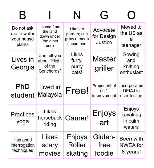 How well do you know us? Bingo Card