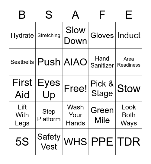 Safety Bingo Card