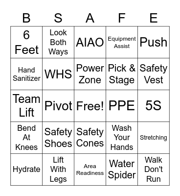 Safety Bingo Card