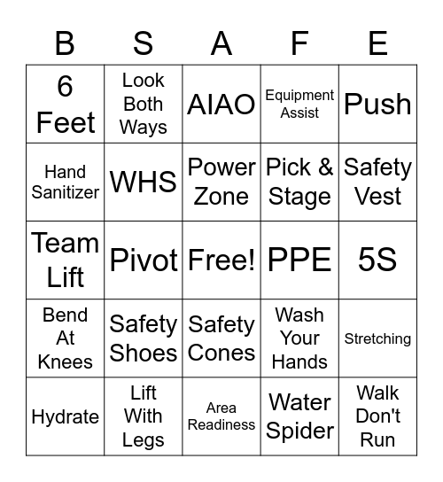 Safety Bingo Card
