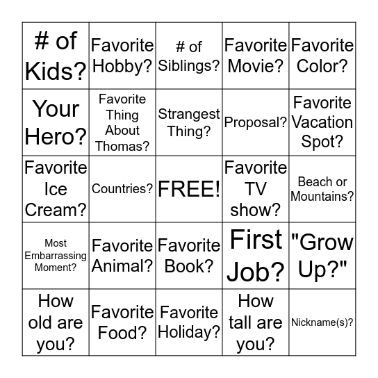 How well do you know the Bride? Bingo Card