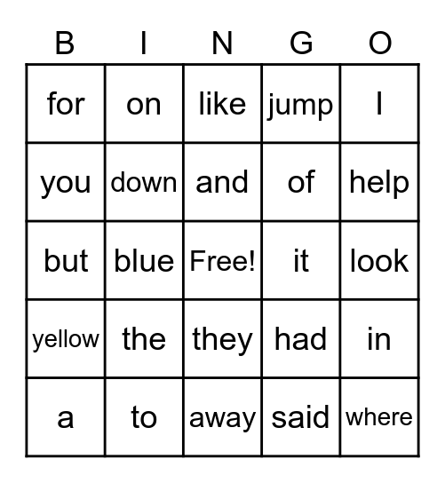 SIGHT WORD BINGO Card
