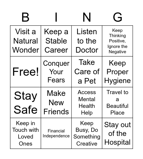 Life Goals Bingo! Bingo Card