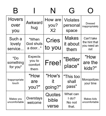 Funeral BINGO Card