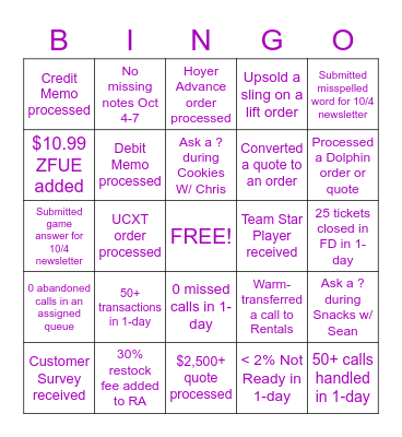 Joerns Customer Service Week Bingo Card