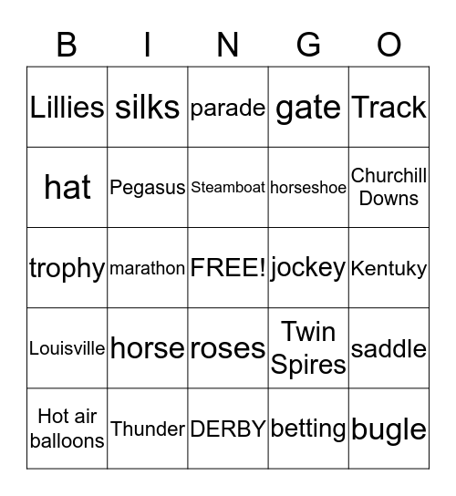 Kentucky Derby Bingo Card