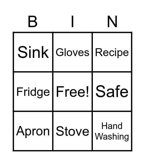 Kitchen Safety Bingo Card