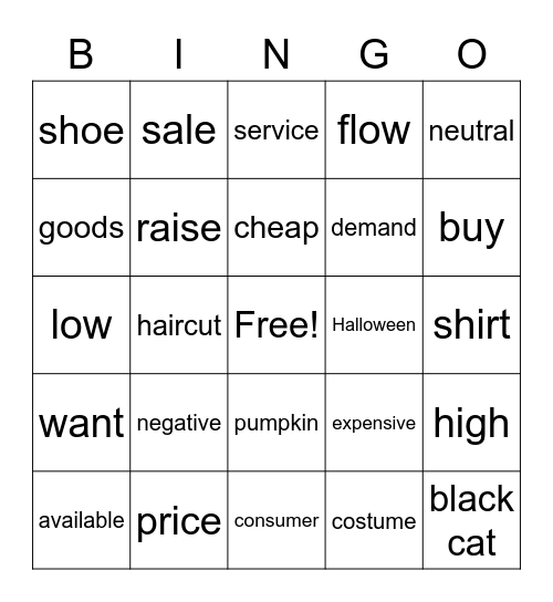 Supply & Demand Flocabulary Bingo Card