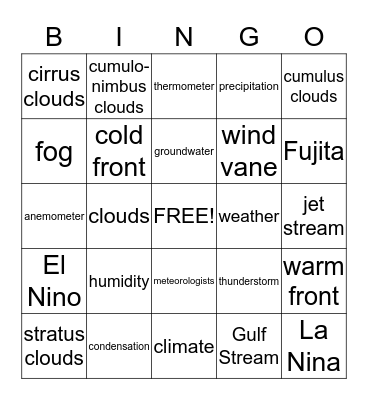 Weather Bingo Card