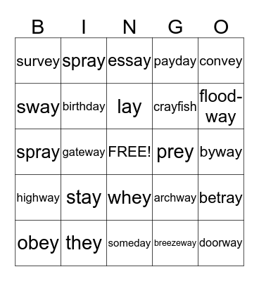 Long A - ay, ey Words Bingo Card