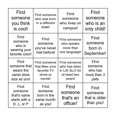 LSI SLO SCAVENGER HUNT Bingo Card
