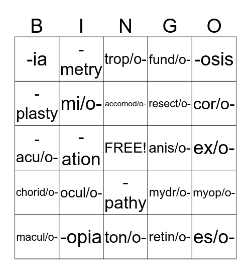 The Eye Bingo Card