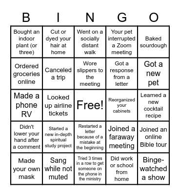 Quarantine Bingo Card