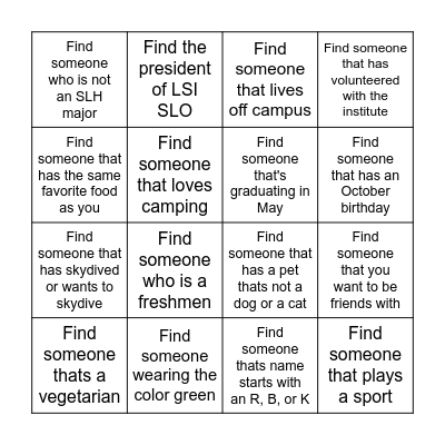 LSI SLO SCAVENGER HUNT Bingo Card