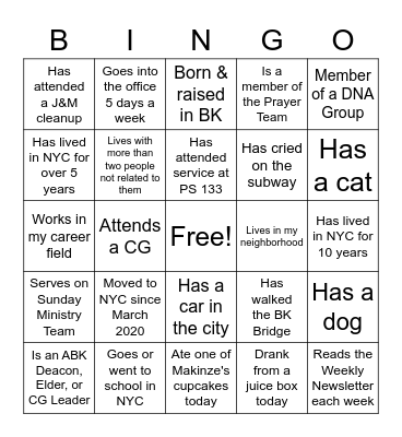 Get to Know You BINGO Card