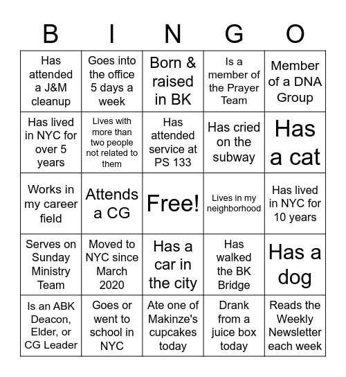 Get to Know You BINGO Card