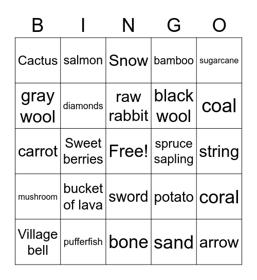 Minecraft Bingo Card