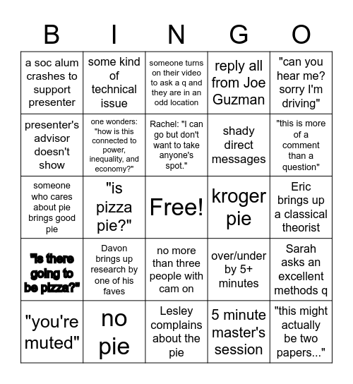 SocPie Bingo Card