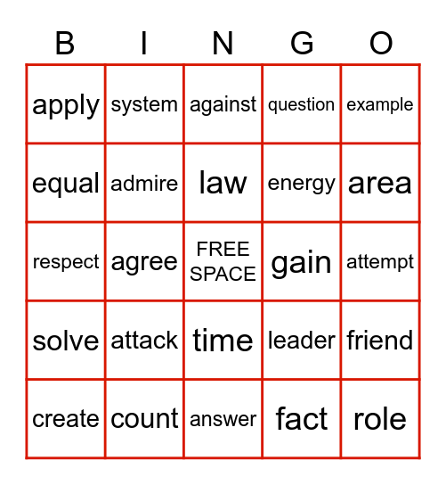 Vocabulary Words BINGO! Bingo Card