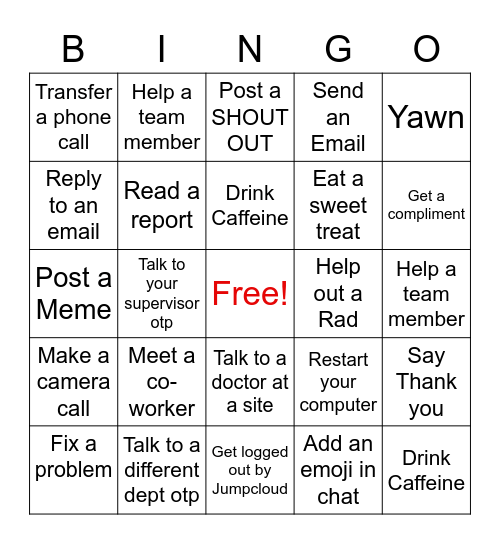 Real Radiology Bingo Card