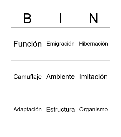 Adaptations Bingo Card