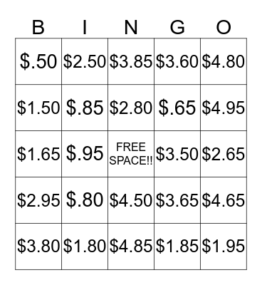 Counting Back Change  Bingo Card