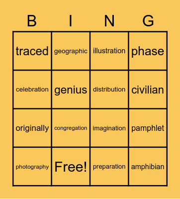 National Reading Vocabulary - Week 6 Bingo Card