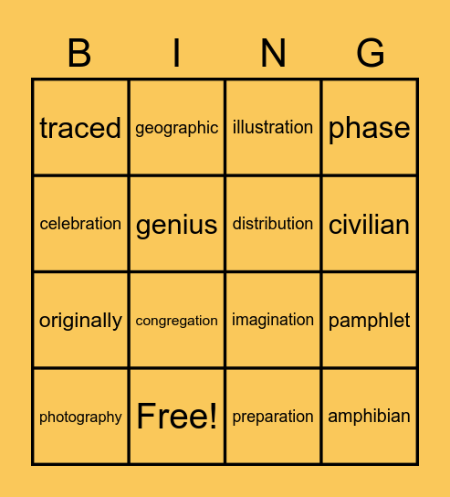 National Reading Vocabulary - Week 6 Bingo Card