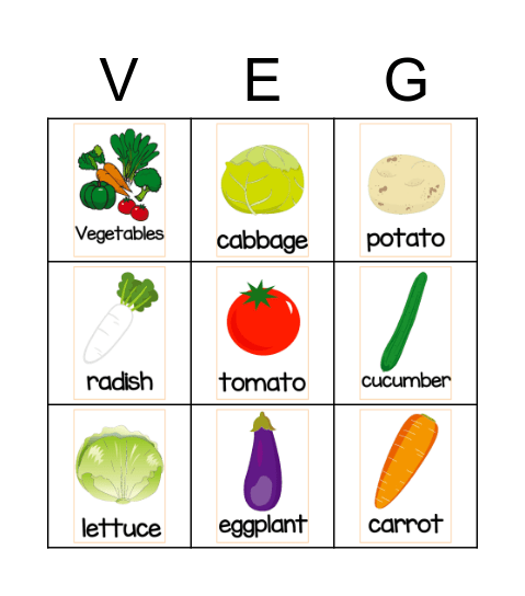 Vegetable bingo Card