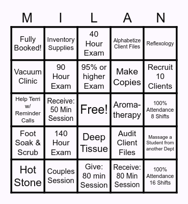 Student Clinic Bingo Card