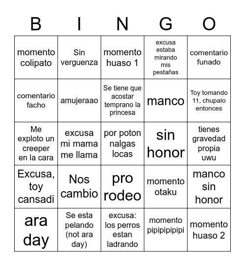 Funas al valentin semanales Bingo Card