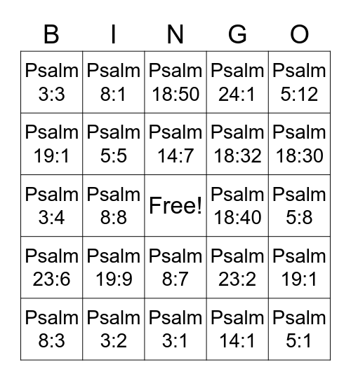 Bible Quizzing Bingo Card