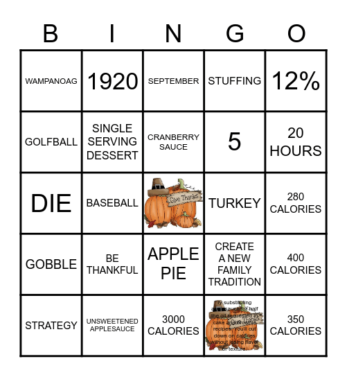 HEALTHY & HAPPY THANKSGIVING Bingo Card