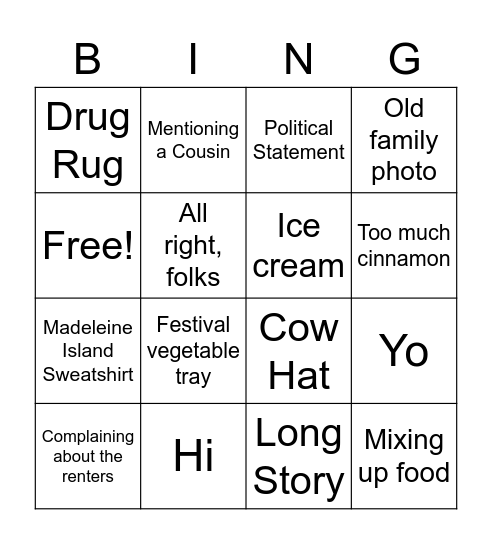 Dad Bingo Card