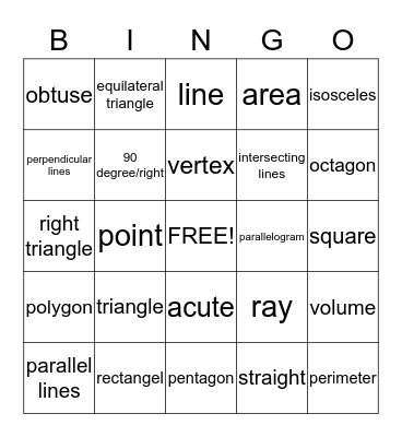 Geometric Shapes Bingo Card