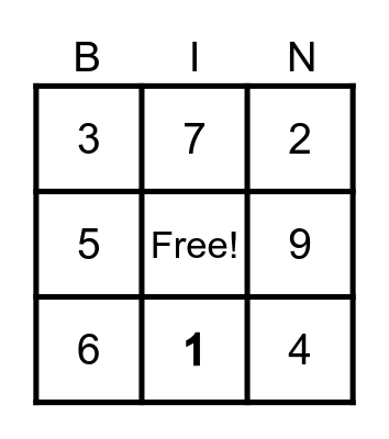 NUMBER Bingo Card