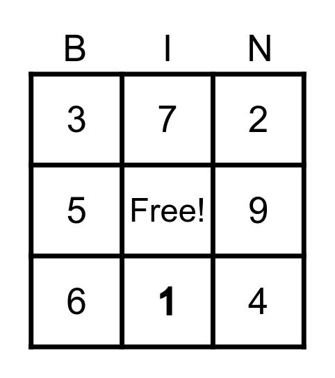 NUMBER Bingo Card