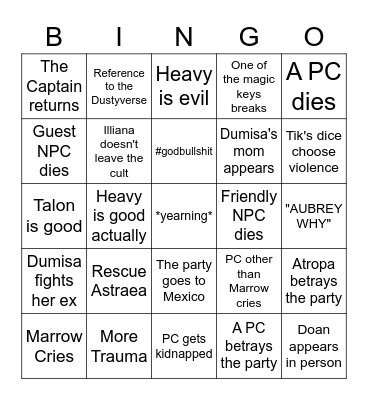 Season 3 of Blood of Kings Bingo Card