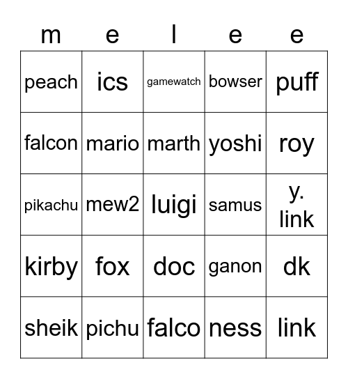 melee Bingo Card