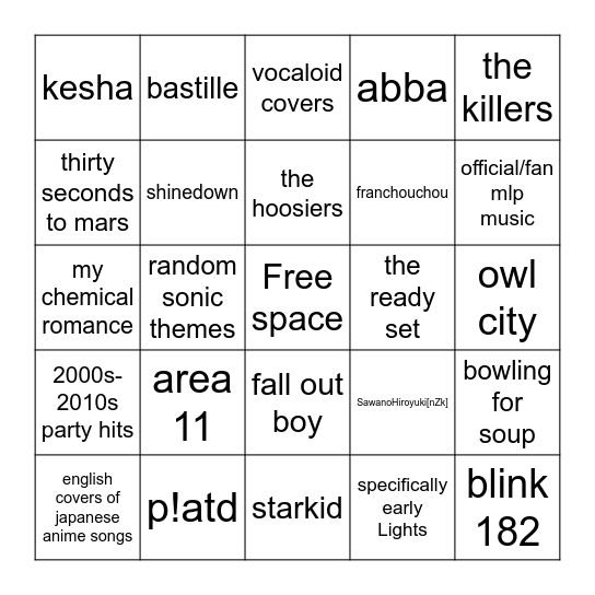 Music Taste Bingo Card