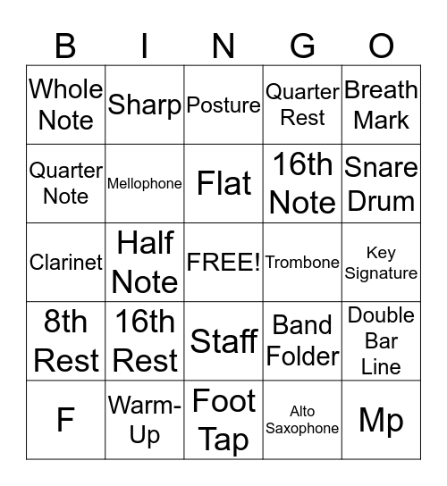 Band Bingo Card