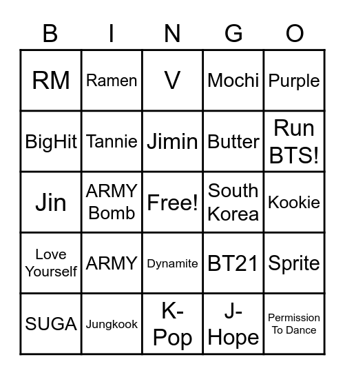 BTS Bingo! Bingo Card
