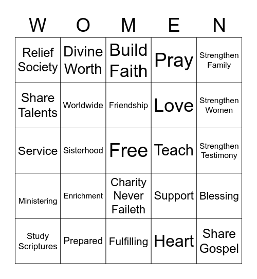 Relief Society Bingo Card
