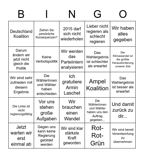 Bundestagswahl Bingo 2021 Bingo Card