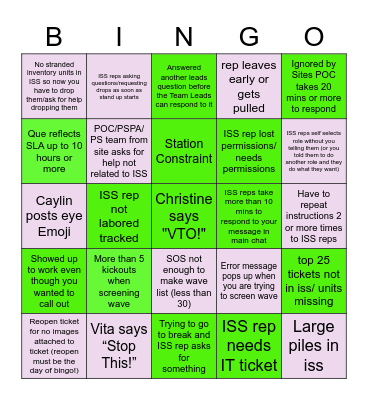 CISS Shenanigans Bingo Card