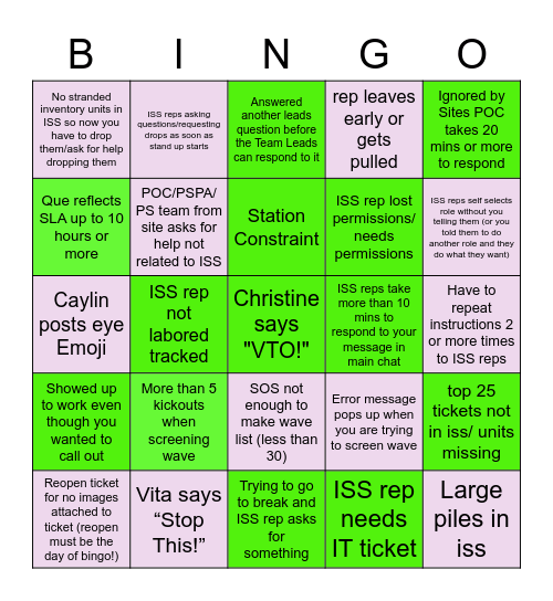 CISS Shenanigans Bingo Card